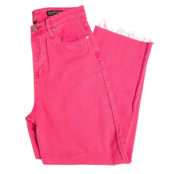 BlankNYC Womens Baxter 28 Pink Jeans Ribcage Hi-Rise Straight Leg Raw Hem Denim - Picture 1 of 9
